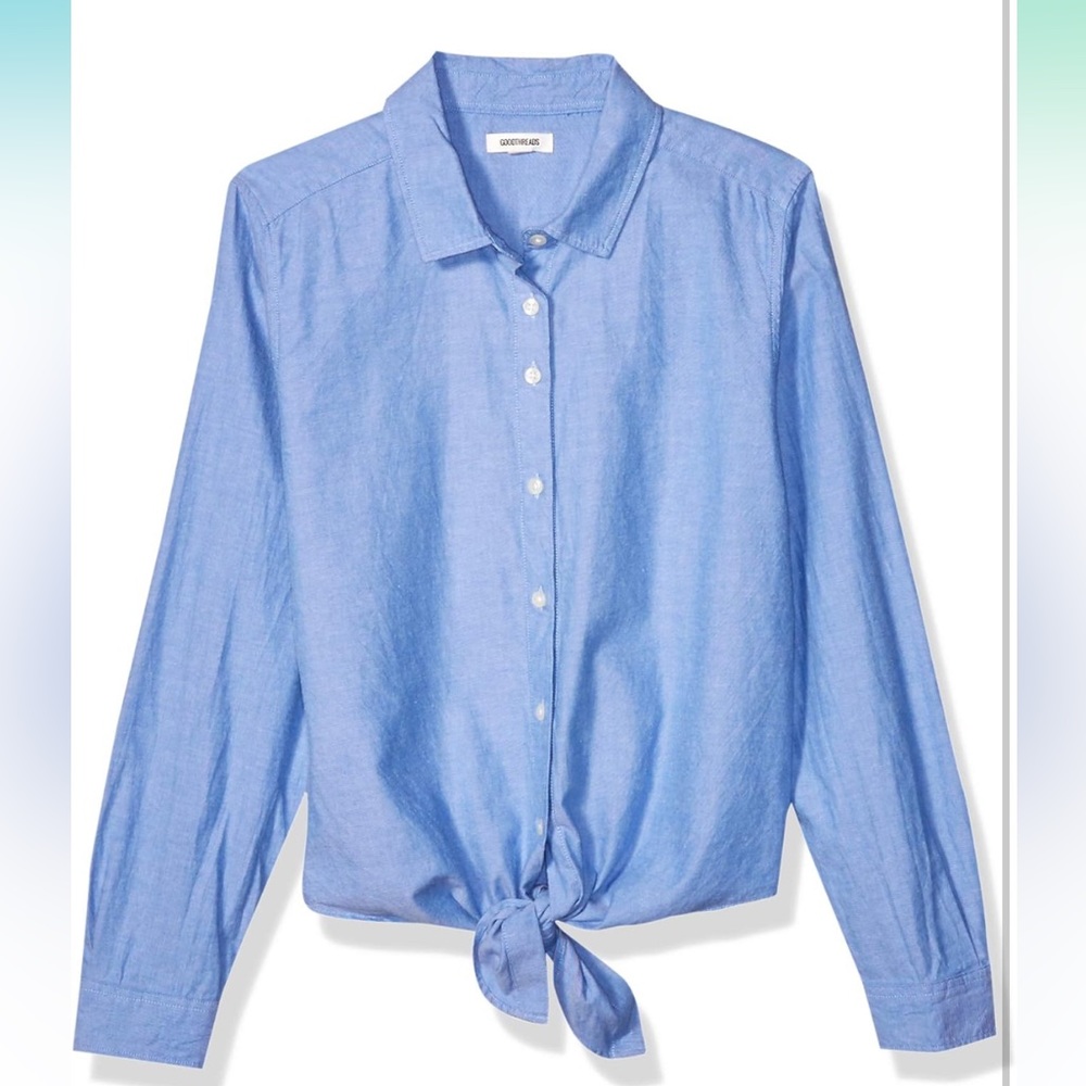 Blue Collared Button Down, Tie Front Top - image 1
